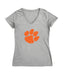 Clemson Tigers Women's V-neck Fitted Cotton T-Shirt Grey