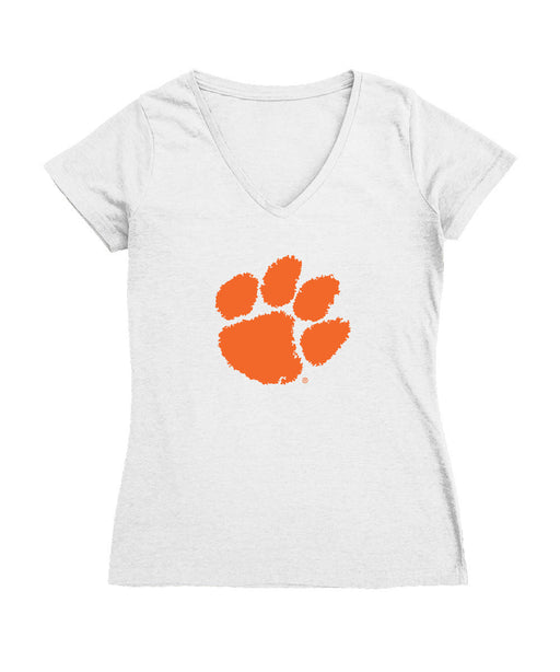 Clemson Tigers Women's V-neck Fitted Cotton T-Shirt White