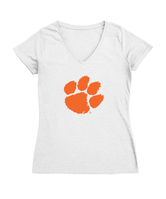 Clemson Tigers Women's V-neck Fitted Cotton T-Shirt White