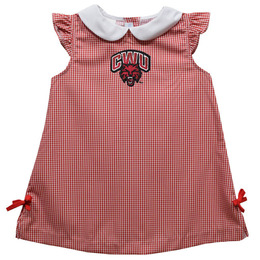 Central Washington Wildcats Embroidered Red Gingham A Line Dress