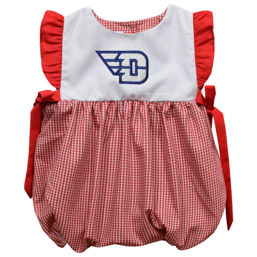 University of Dayton Flyers Embroidered Red Gingham Short Sleeve Girls Bubble - Vive La Fête - Online Apparel Store