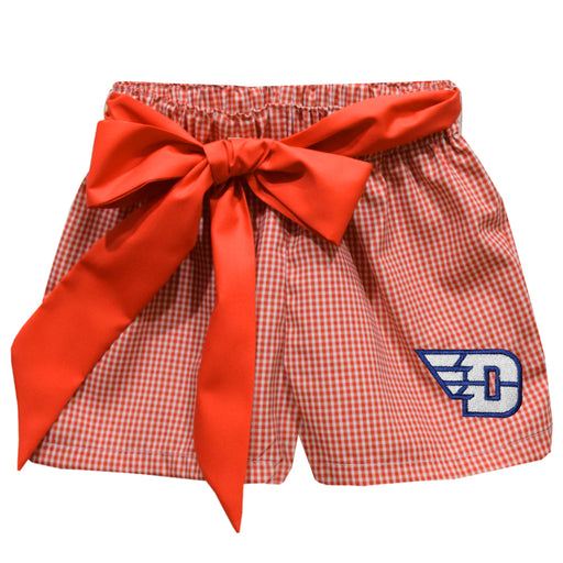 University of Dayton Flyers Embroidered Red Gingham Girls Short with Sash - Vive La Fête - Online Apparel Store