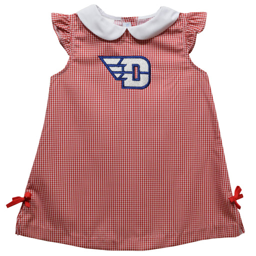 University of Dayton Flyers Embroidered Red Gingham A Line Dress - Vive La Fête - Online Apparel Store