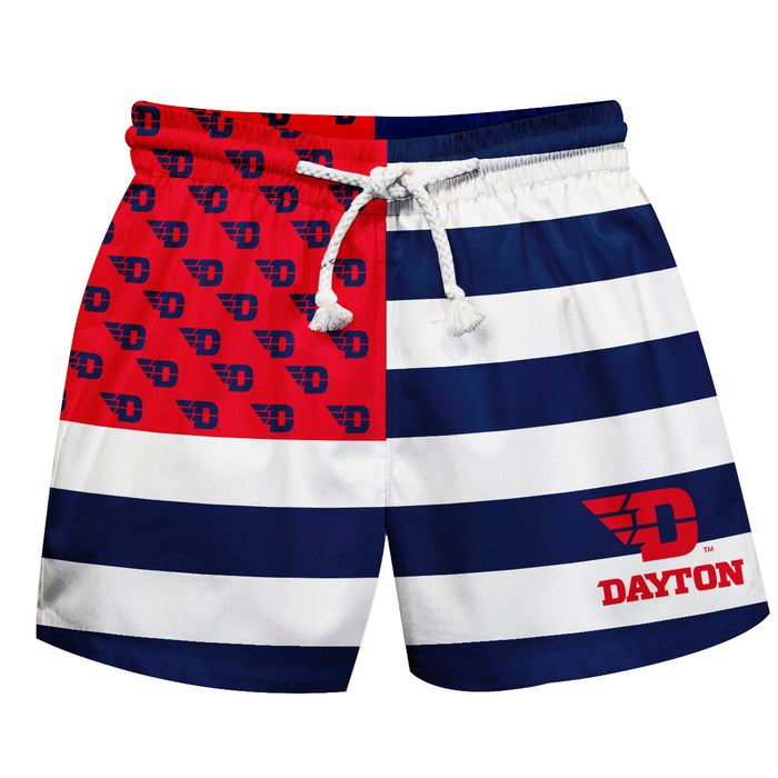 University of Dayton Flyers Vive La Fete Game Day Red Flag Swimtrunks V1