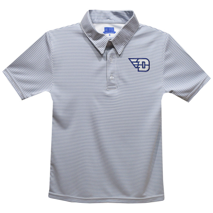 University of Dayton Flyers Embroidered Gray Stripes Short Sleeve Polo Box Shirt