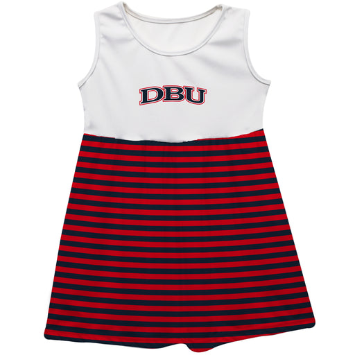 Dallas Baptist Patriots Vive La Fete Girls White Game Day Sleeveless Tank Dress Royal Stripes on Skirt