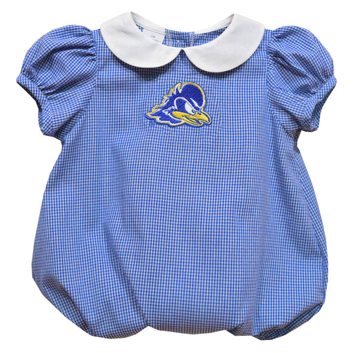 Delaware Blue Hens Embroidered Royal Girls Baby Bubble Short Sleeve