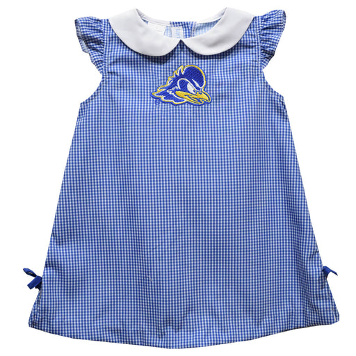 Delaware Blue Hens Embroidered Royal Gingham A Line Dress