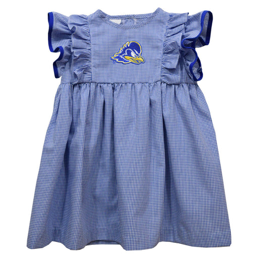 Delaware Blue Hens Embroidered Royal Gingham Ruffle Dress