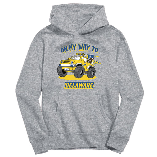 Delaware Blue Hens On My Way Monster Truck Heather Grey Cotton Youth Hoodie
