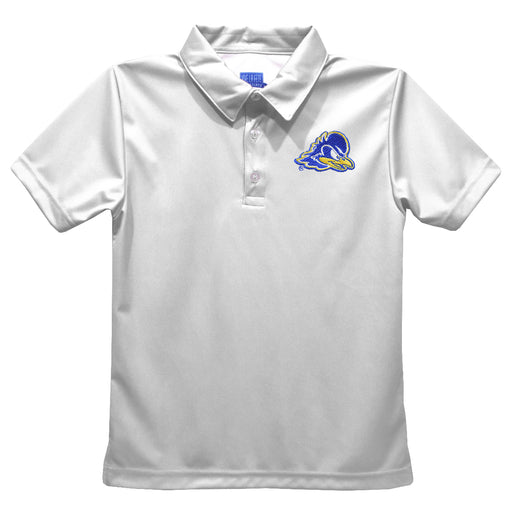 Delaware Blue Hens Embroidered White Short Sleeve Polo Box Shirt