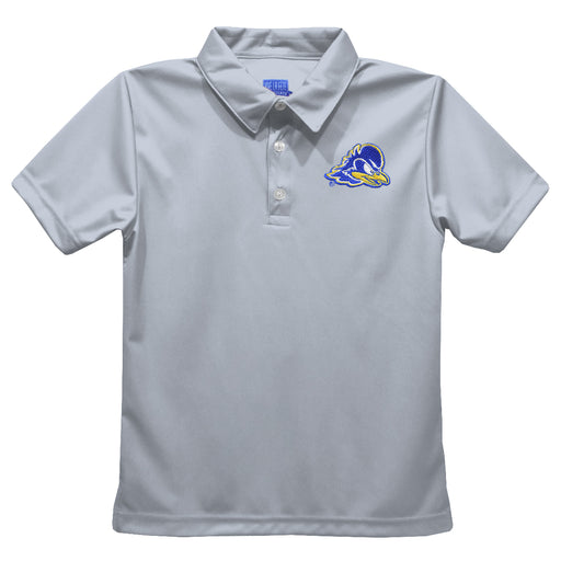 Delaware Blue Hens Embroidered Gray Short Sleeve Polo Box Shirt