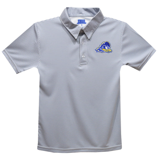 Delaware Blue Hens Embroidered Gray Stripes Short Sleeve Polo Box Shirt