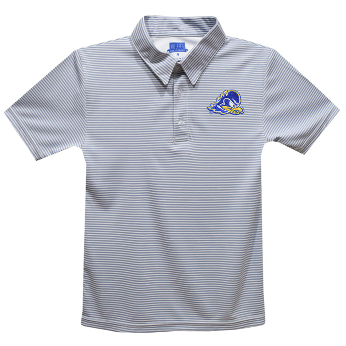 Delaware Blue Hens Embroidered Gray Stripes Short Sleeve Polo Box Shirt