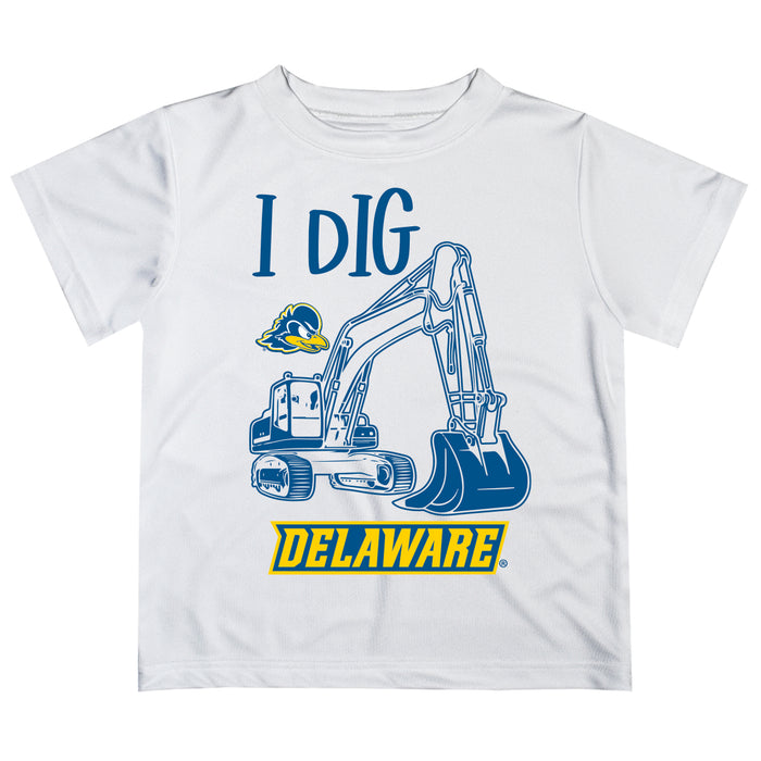 Delaware Blue Hens Vive La Fete Excavator Boys Game Day White Short Sleeve Tee