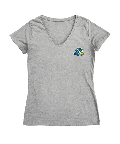 Delaware Blue Hens Hand Sketched Vive La Fete Impressions Artwork Grey Women Cotton Short Sleeve V-Neck Tshirt
