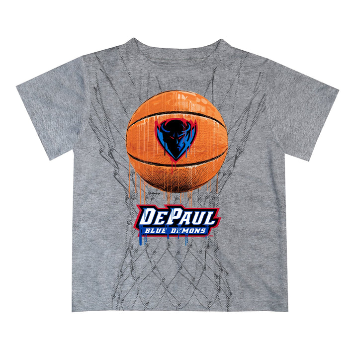 Depaul Blue Demons Original Dripping Basketball Heather Gray T-Shirt by Vive La Fete