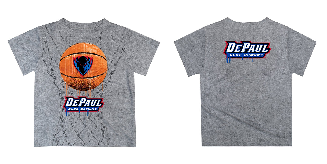 Depaul Blue Demons Original Dripping Basketball Heather Gray T-Shirt by Vive La Fete - Vive La Fête - Online Apparel Store