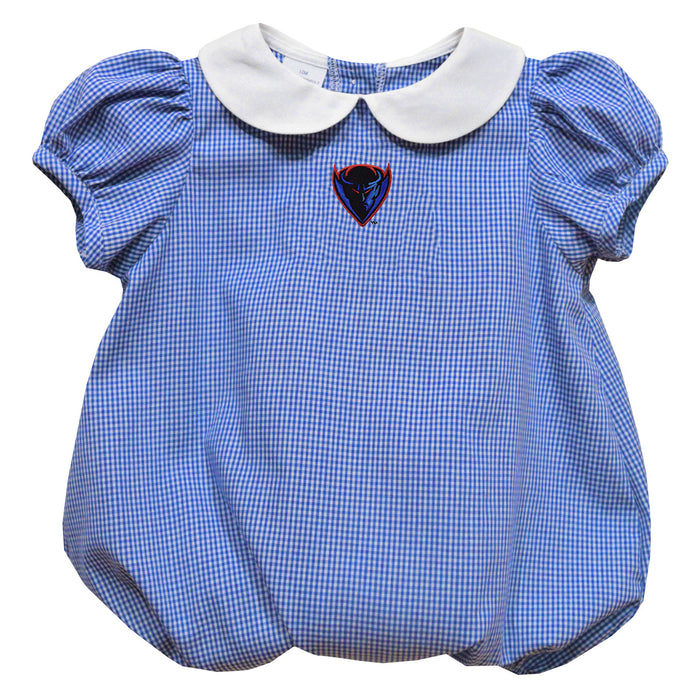 Depaul Blue Demons Embroidered Royal Gingham Girls Baby Bubble Short Sleeve