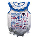 Depaul Blue Demons  White Hand Sketched Vive La Fete Impressions Artwork Sleeveless Ruffle Onesie Bodysuit