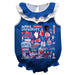 Depaul Blue Demons  Blue Hand Sketched Vive La Fete Impressions Artwork Sleeveless Ruffle Onesie Bodysuit