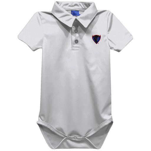 Depaul Blue Demons Embroidered White Solid Knit Boys Polo Bodysuit