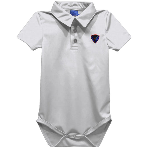 Depaul Blue Demons Embroidered White Solid Knit Boys Polo Bodysuit