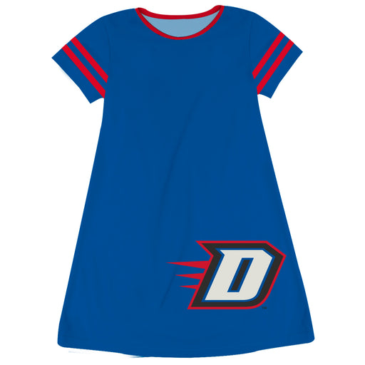 Depaul Blue Demons Vive La Fete Girls Game Day Short Sleeve Blue A-Line Dress with large Logo