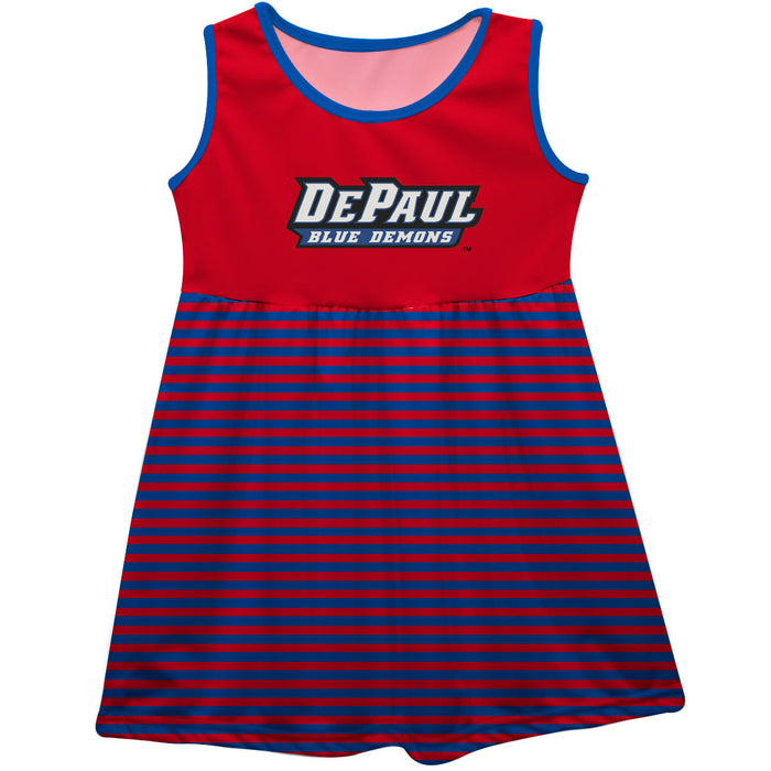 Depaul Blue Demons Vive La Fete Girls Game Day Sleeveless Tank Dress Solid Red Logo Stripes on Skirt