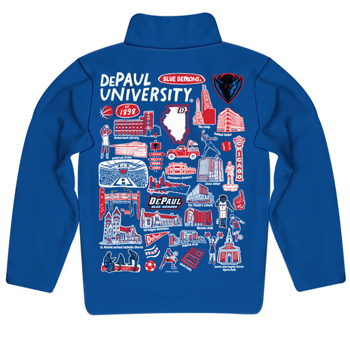 Depaul Blue Demons Hand Sketched Vive La Fete Impressions Artwork  Blue Quarter Zip Pullover V1 - Vive La Fête - Online Apparel Store