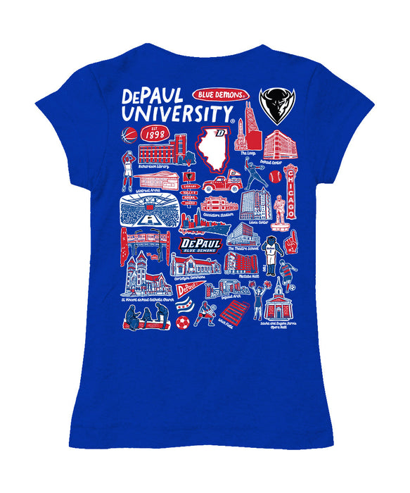 Depaul Blue Demons Hand Sketched Vive La Fete Impressions Artwork Blue Girls Cotton Short Sleeve Tee - Vive La Fête - Online Apparel Store