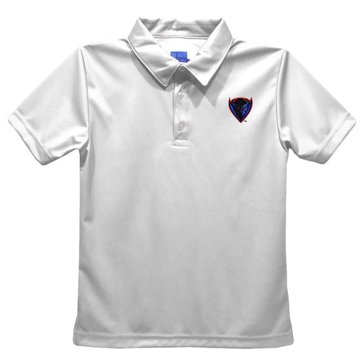 Depaul Blue Demons Embroidered White Short Sleeve Polo Box Shirt