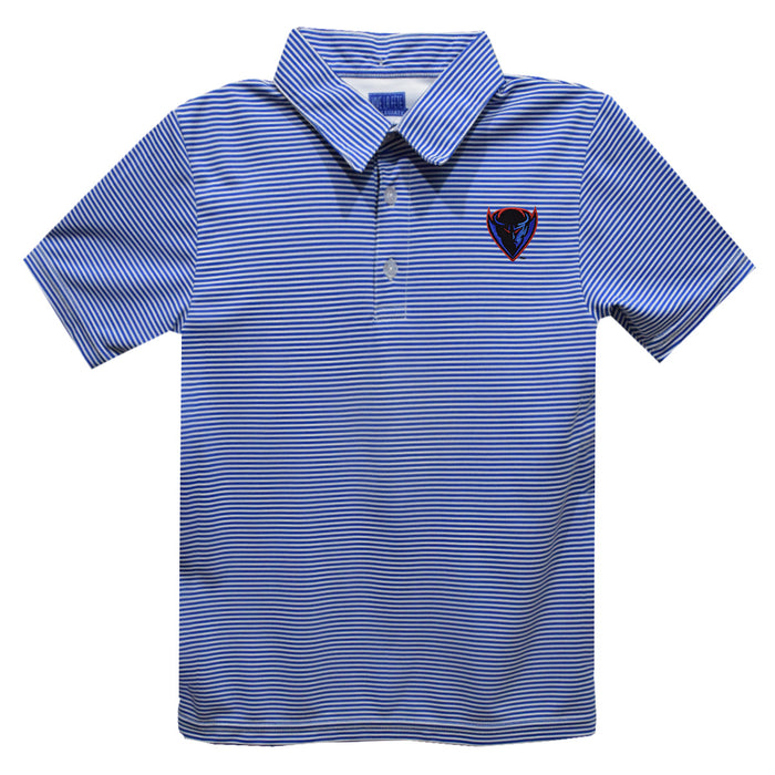 Depaul Blue Demons Embroidered Royal Stripes Short Sleeve Polo Box Shirt