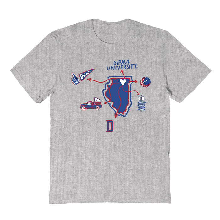 Depaul Blue Demons Hand Sketched Vive La Fete Impressions Icones Kids Grey T-shirt