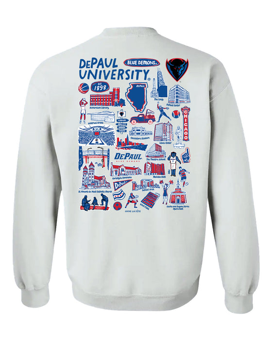 Depaul Blue Demons Hand Sketched Artwork Navy Crewneck Sweatshirt for Women - Vive La Fête - Online Apparel Store