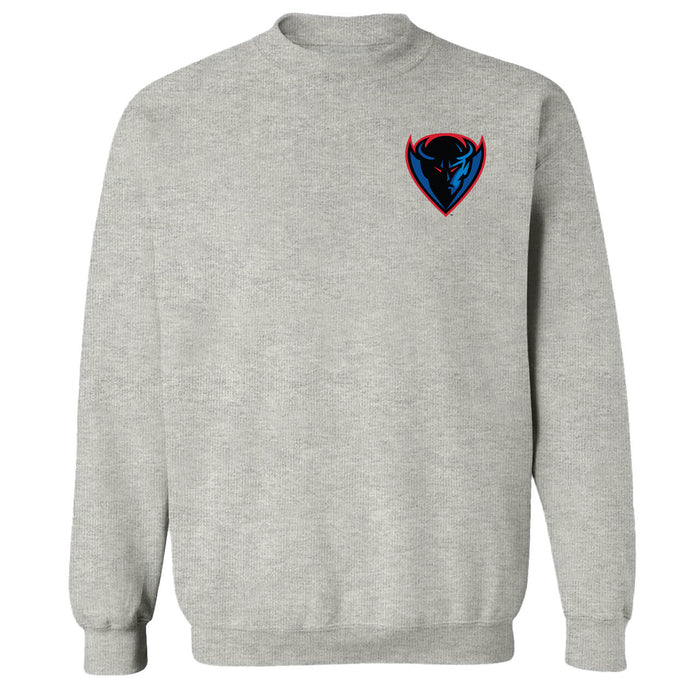 Depaul Blue Demons Hand Sketched Vive La Fete Impressions Artwork Gray Crew Neck Sweatshirt for Women