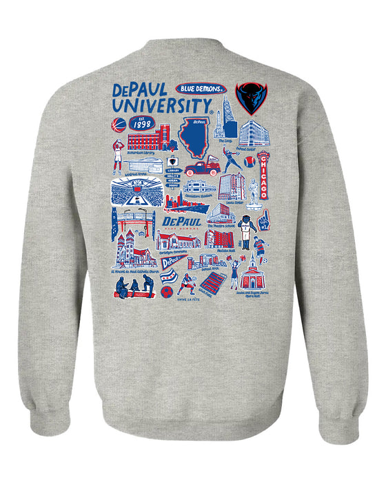 Depaul Blue Demons Hand Sketched Artwork Navy Crewneck Sweatshirt for Women - Vive La Fête - Online Apparel Store