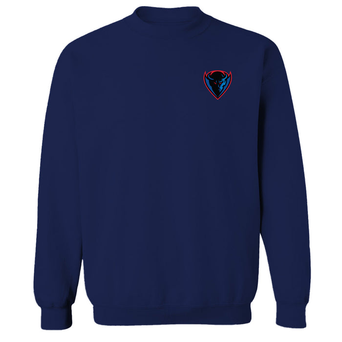Depaul Blue Demons Hand Sketched Vive La Fete Impressions Artwork Navy Crew Neck Sweatshirt for Women