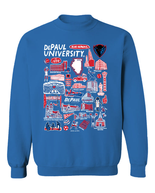 Depaul Blue Demons Vive La Fete Impressions Light Blue Cotton Crewneck Sweatshirt for Women