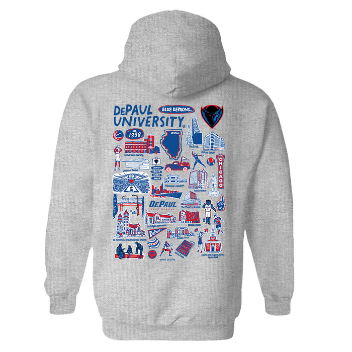 Depaul Blue Demons Hand Sketched Artwork Cotton Fleece Women Hoodie - Vive La Fête - Online Apparel Store