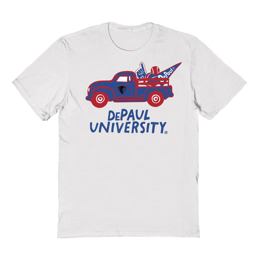 Depaul Blue Demons Hand Sketched Vive La Fete Impressions Truck White T-shirt for Women