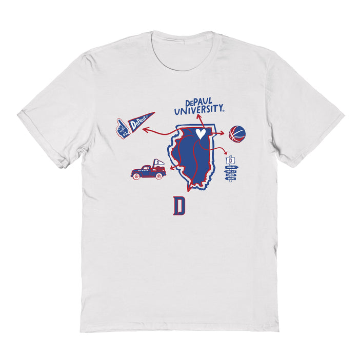 Depaul Blue Demons Hand Sketched Vive La Fete Impressions Icones White T-shirt for Women