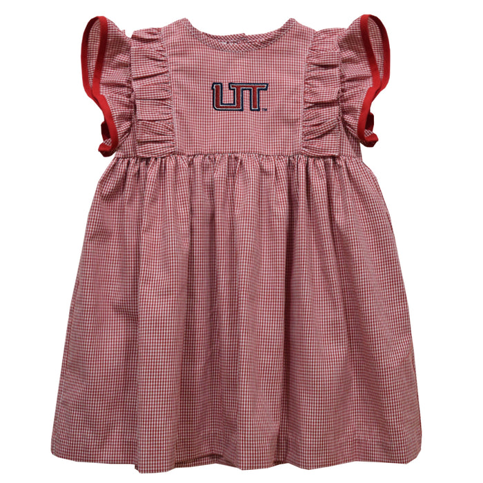 Utah Tech University Trailblazers Embroidered Red Gingham Ruffle Dress
