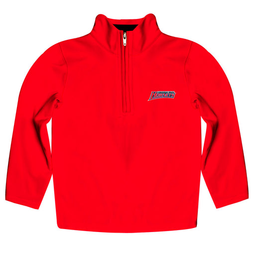 Delaware State University Hornets Vive La Fete Game Day Solid Red Bright Quarter Zip Pullover Sleeves