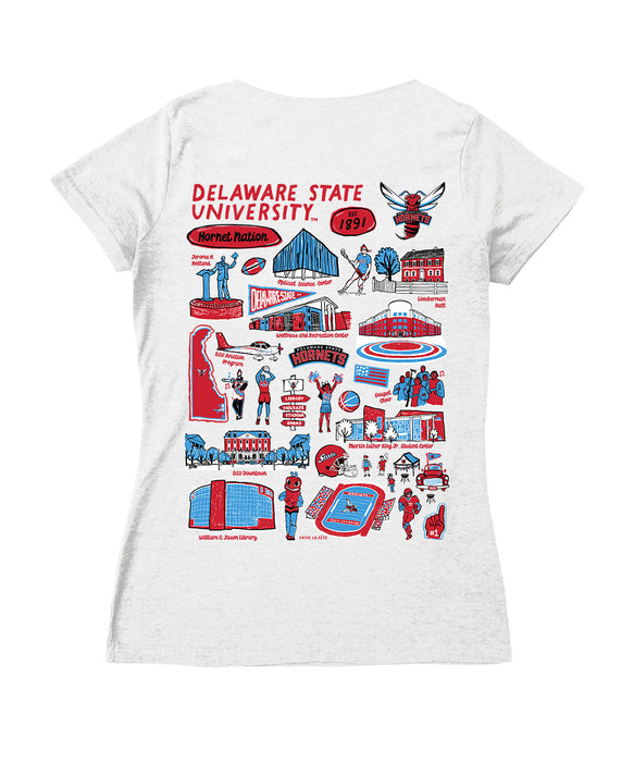 Delaware State Hornets Hand Sketched Vive La Fete Impressions Artwork Red Women Cotton Short Sleeve V-Neck Tshirt