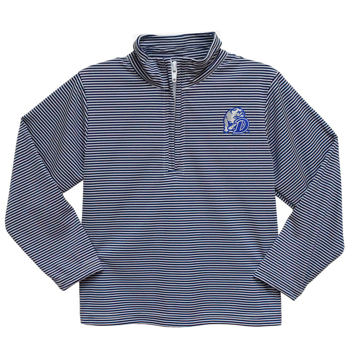 Drake University Bulldogs Embroidered Navy Stripes Quarter Zip Pullover