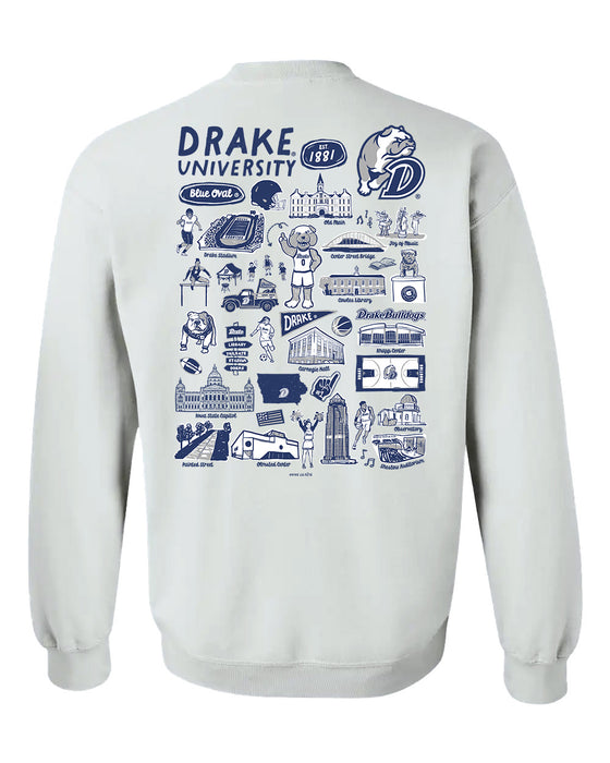 Drake University Bulldogs Hand Sketched Vive La Fete Impressions Artwork Navy Crew Neck Sweatshirt for Women - Vive La Fête - Online Apparel Store