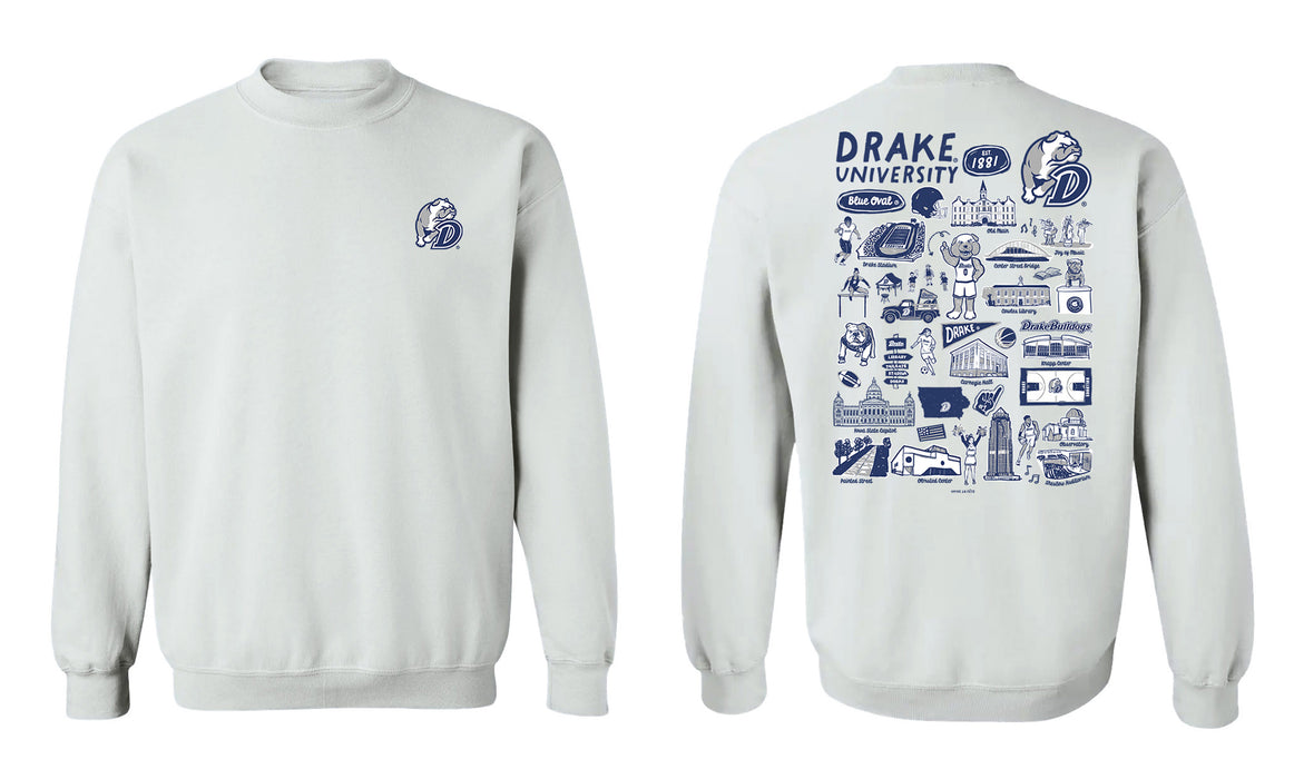 Drake University Bulldogs Hand Sketched Vive La Fete Impressions Artwork Navy Crew Neck Sweatshirt for Women - Vive La Fête - Online Apparel Store