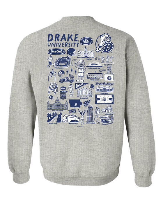 Drake University Bulldogs Hand Sketched Vive La Fete Impressions Artwork Navy Crew Neck Sweatshirt for Women - Vive La Fête - Online Apparel Store
