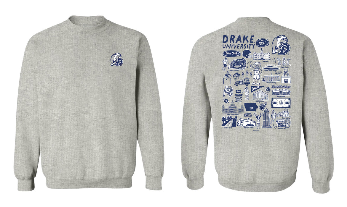 Drake University Bulldogs Hand Sketched Vive La Fete Impressions Artwork Navy Crew Neck Sweatshirt for Women - Vive La Fête - Online Apparel Store